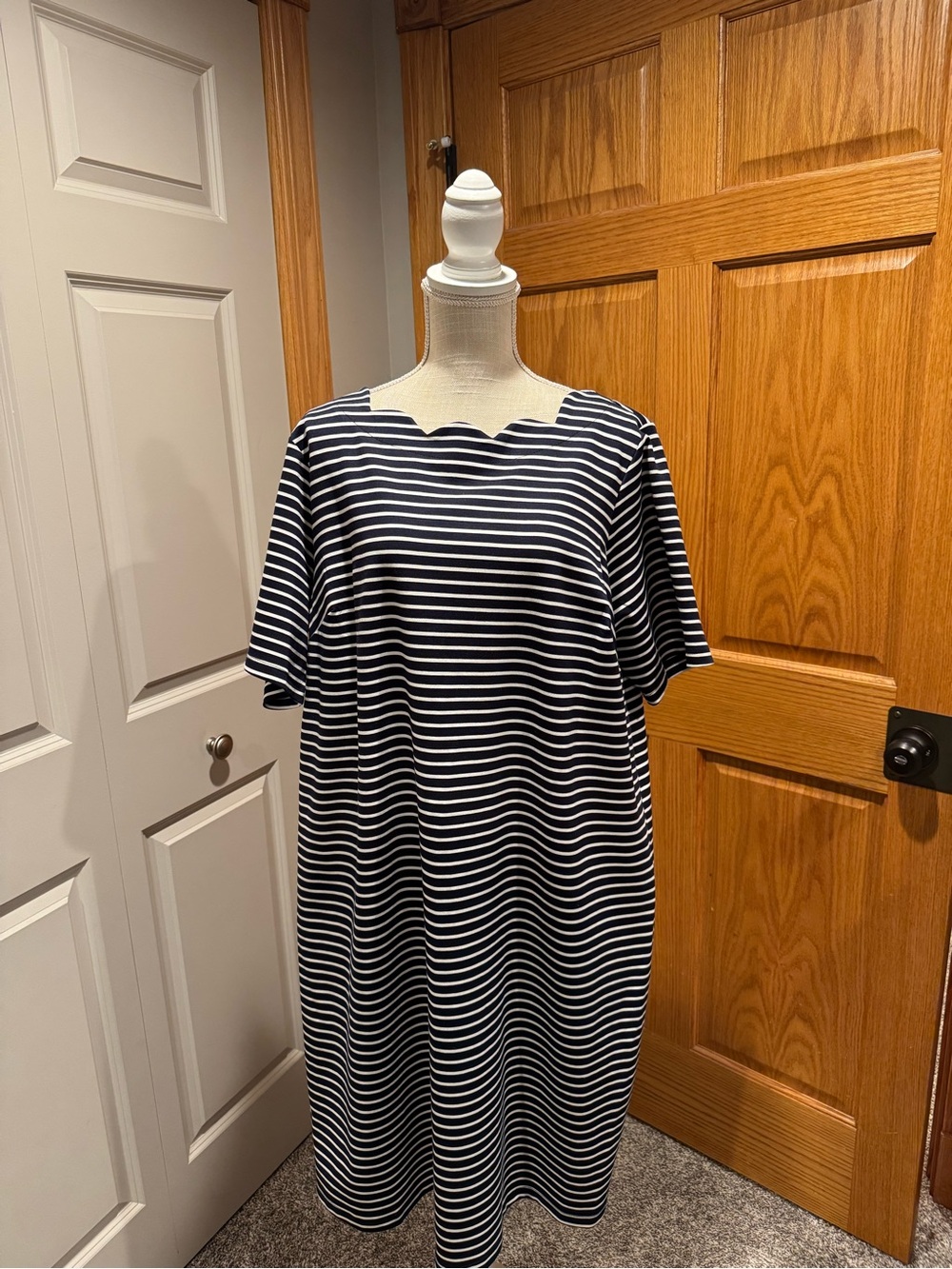 croft & barrow Navy and White Striped Midi Dress